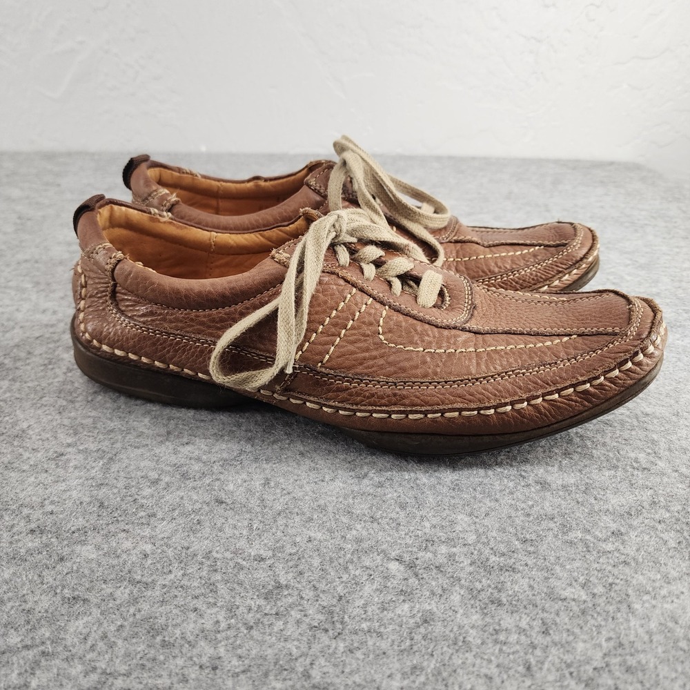 Sandro Moscoloni Mens 8D Brown Pebble Leather Contrast Stitch Laceโ Up Oxfords